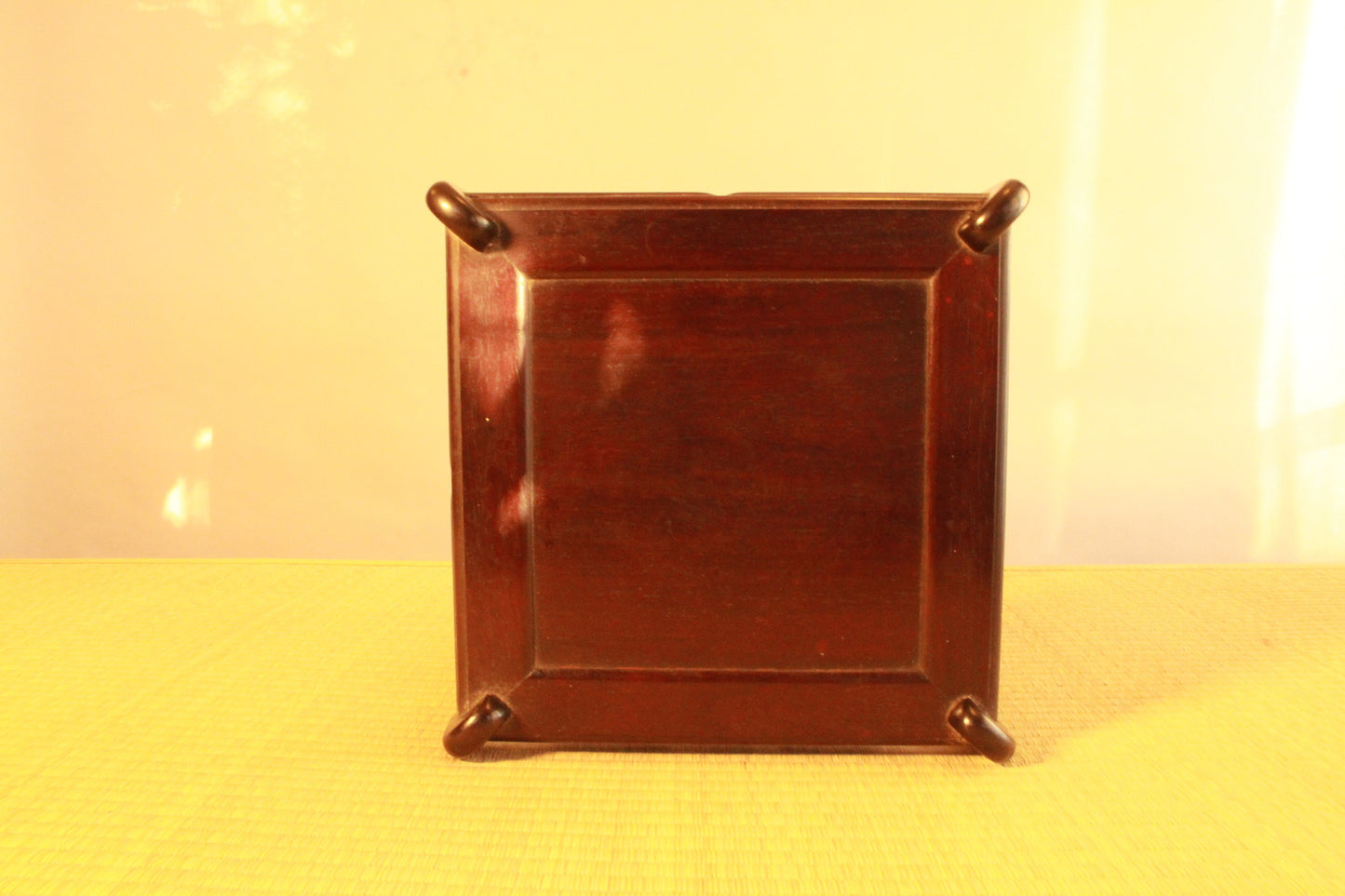 Decoration Stand Karaki dark brown wood with double shelves and unique legs, Japanese antique furniture Ikebana Bonsai H13.2×10×10in