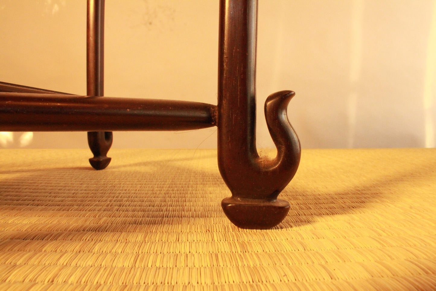 Decoration Stand Karaki dark brown wood with double shelves and unique legs, Japanese antique furniture Ikebana Bonsai H13.2×10×10in