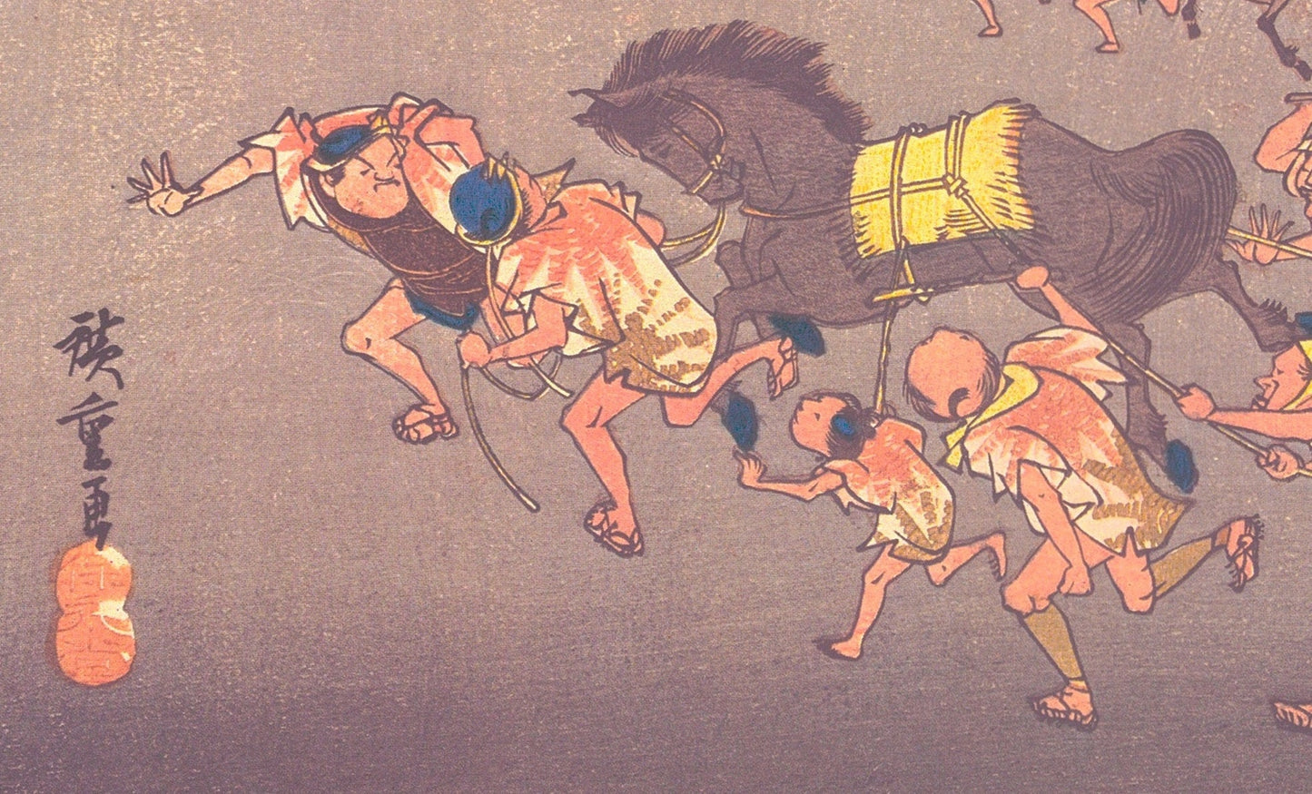 Japanese Ukiyo-e Woodblock print, by Hiroshige, "Miya Shrine Festival" From the series Fifty Three Stations of the Tokaido 10.2in×15in