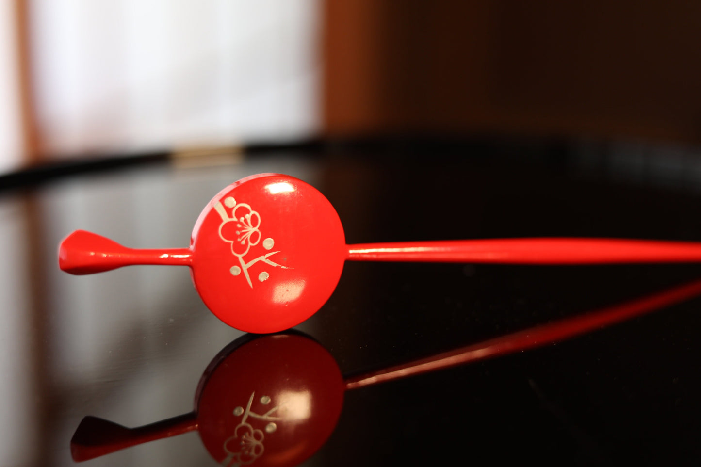 Red Gold KIMONO accessories made of wood & lacquer ,Japanese Antique Floral Plant pattern "Kanzashi"Hairpin hatpin pair set