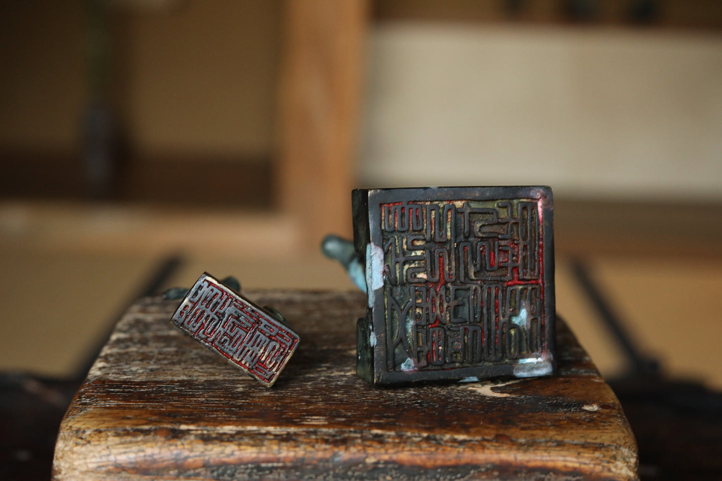 FINE! Chinese antique seal nesting stamp made of bronze, Deer family design beautiful animal ornament 1800s H4.9×2.4×2.4in