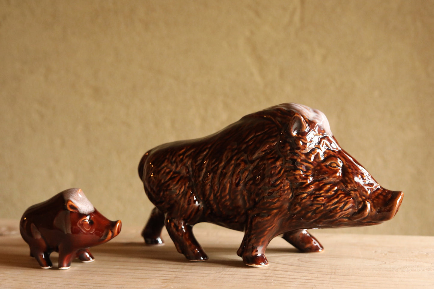 Japanese vintage animal doll wild boars family made of pottery ornament Japanese antique animal H5.3×W9.8×D3in