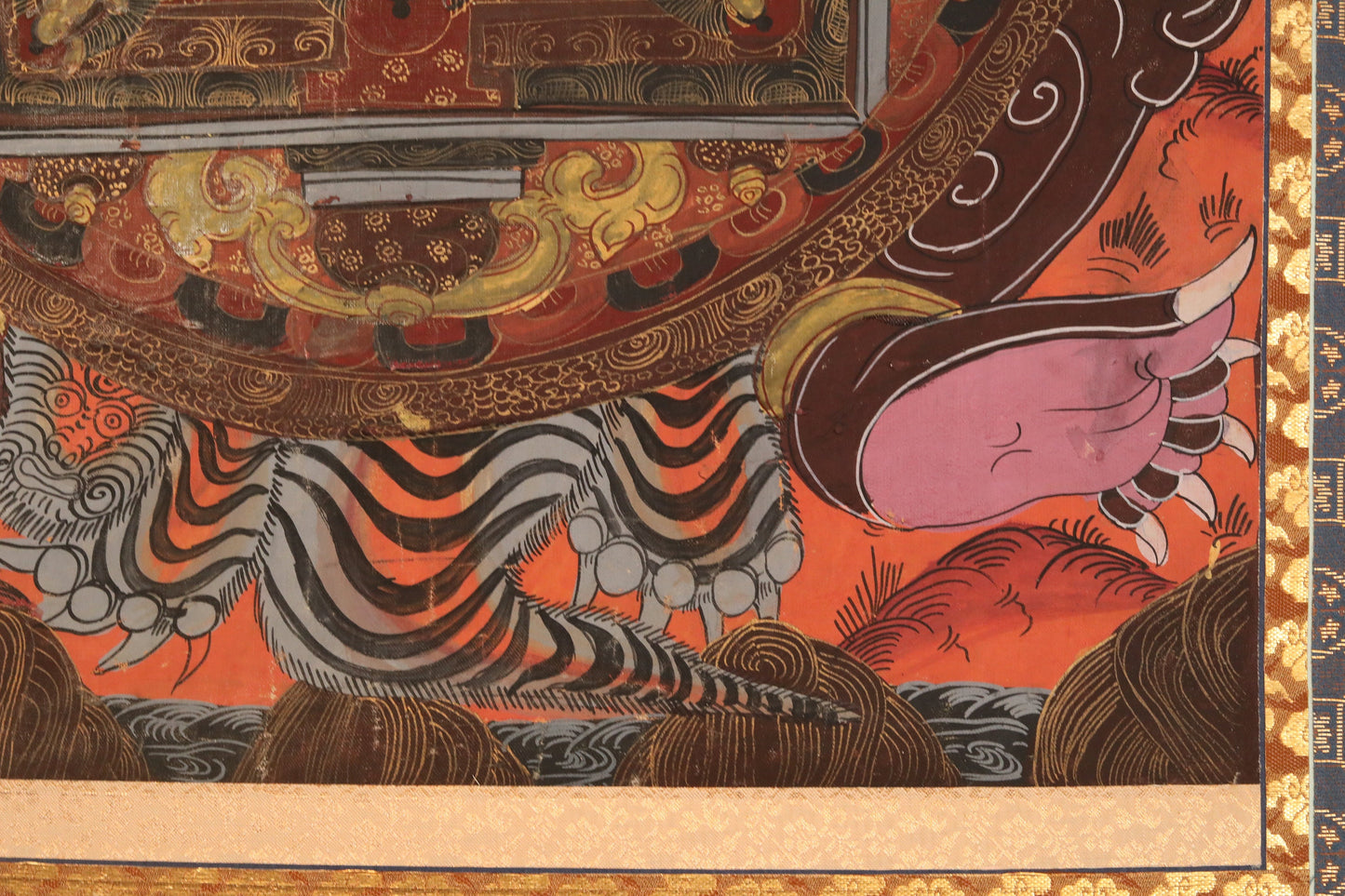 Japanese antique Buddhist hanging scroll of painting Genuine Tibetan Mandala beautiful KAKEJIKU silk wall deco with wooden Box H55.1×27.2in