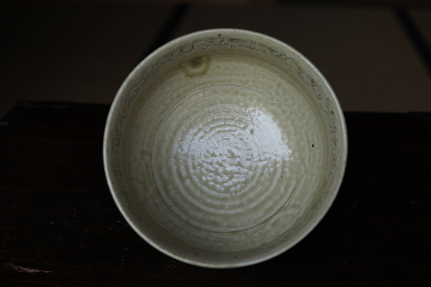 Japanese vintage ceramic yellow vessel, sweet container, Salad bowl Kiseto ware serving plates for Tea Ceremony with Kanji wood box 6.3in