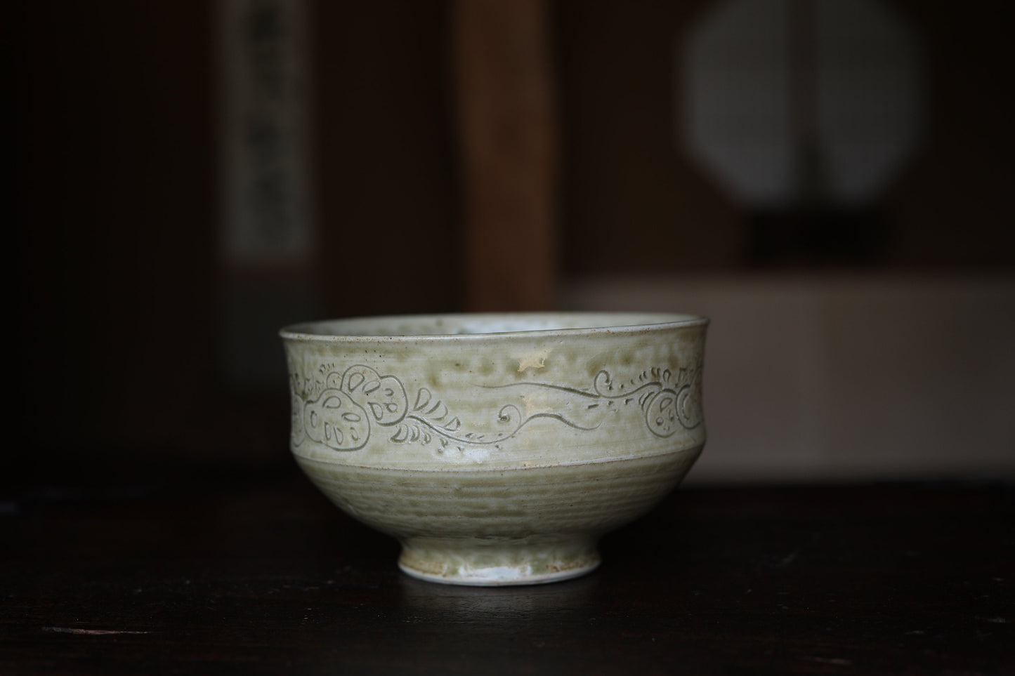 Japanese vintage ceramic yellow vessel, sweet container, Salad bowl Kiseto ware serving plates for Tea Ceremony with Kanji wood box 6.3in