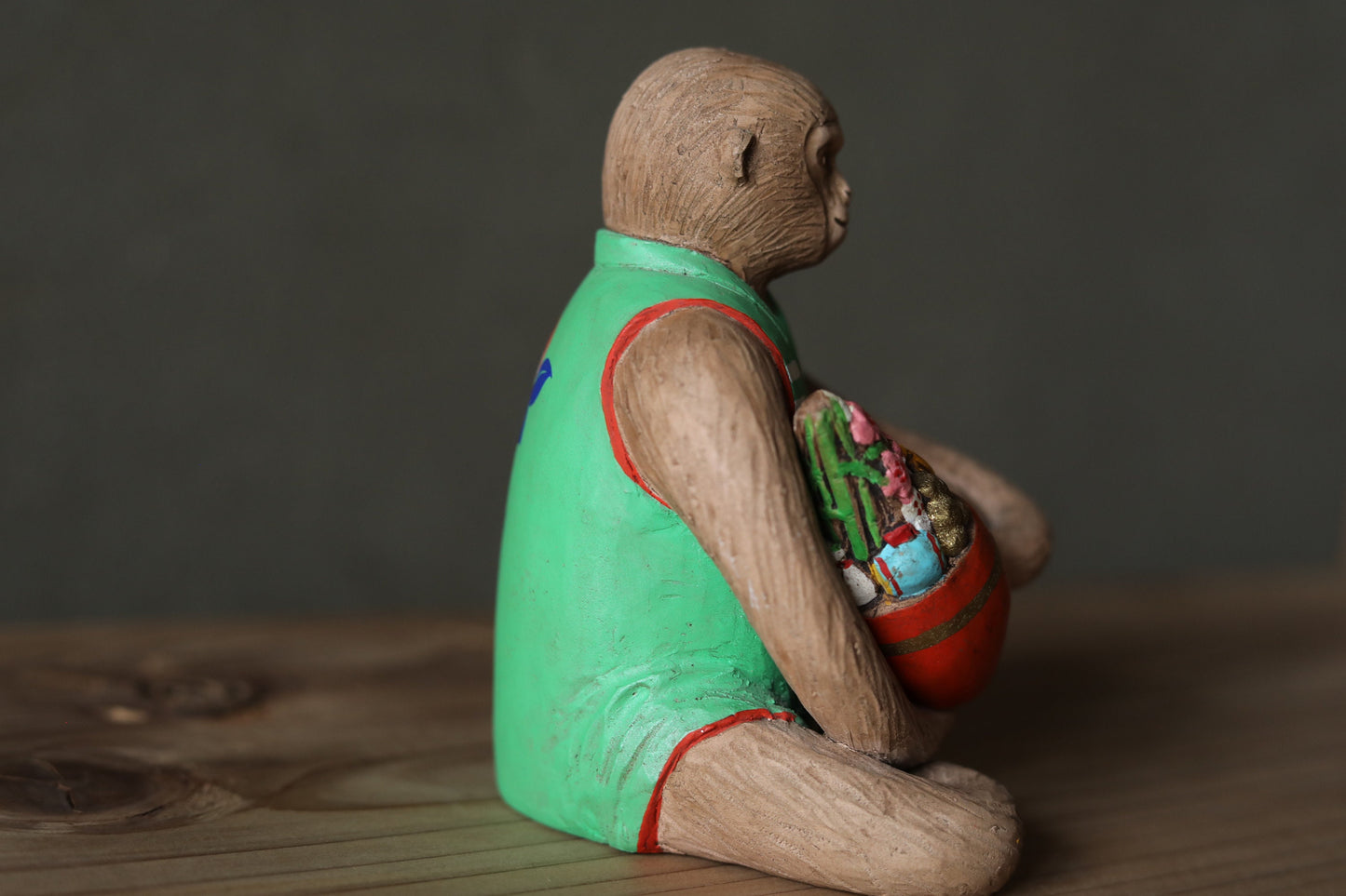 Japanese vintage monkey doll old pottery hand made animal ornament Kanji Signature, Peach Chinese zodiac H4.7×W3.4×3.7in