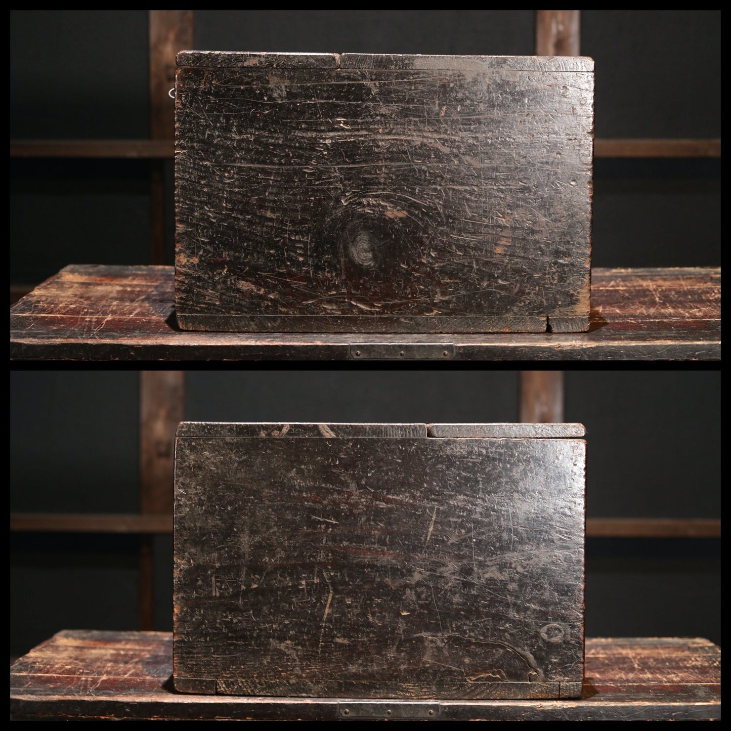 Japanese furniture Antique Box with Key, Zenibako charity box Buddhist temple coin collector 1700s metal clasp cedar Storage H11.8×W18.1in