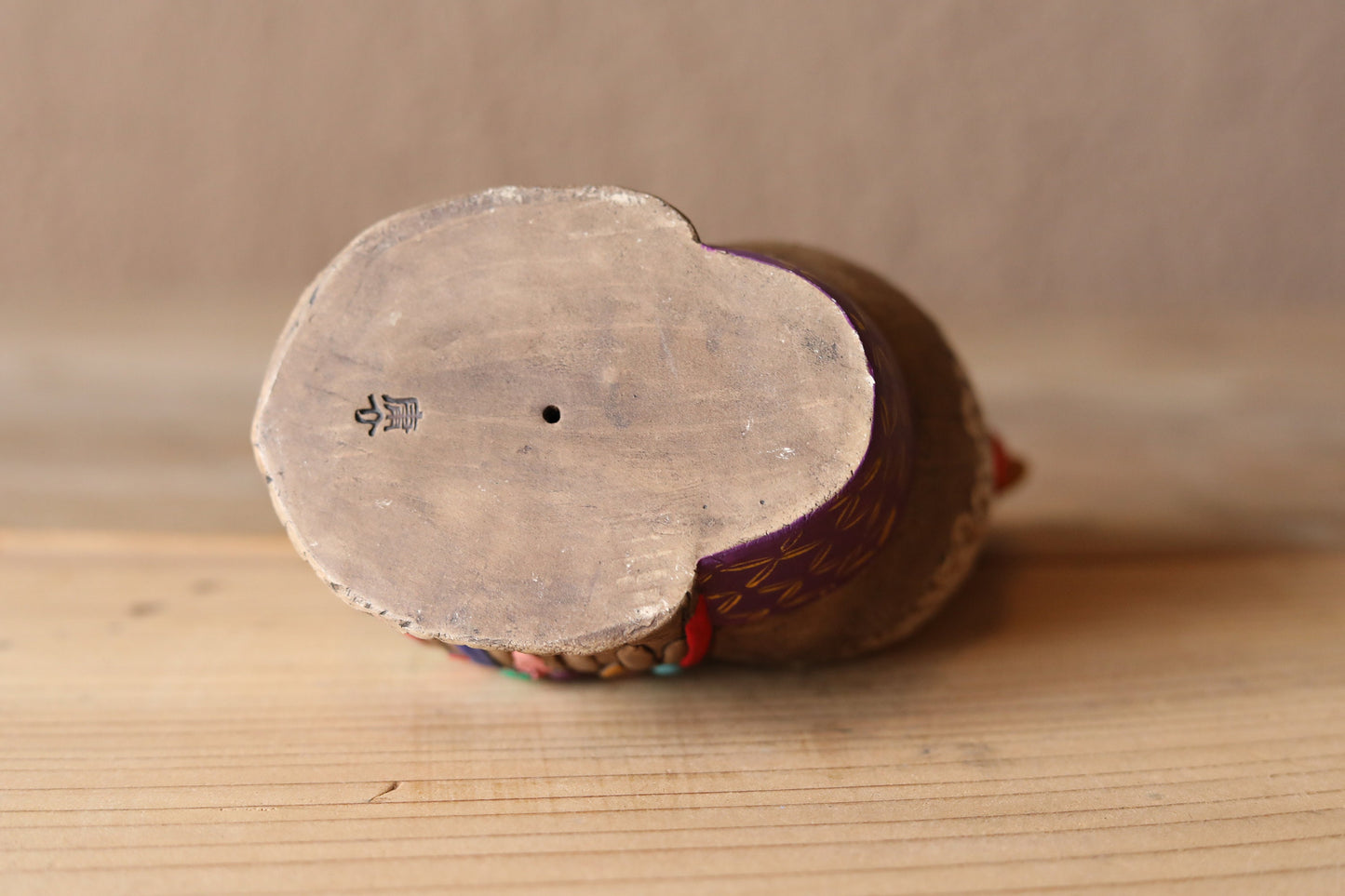 Japanese vintage Peacock bird doll TORI made of pottery hand made animal ornament Kanji Signature, Chinese zodiac H5.3×4.6in/13.5×11.7cm