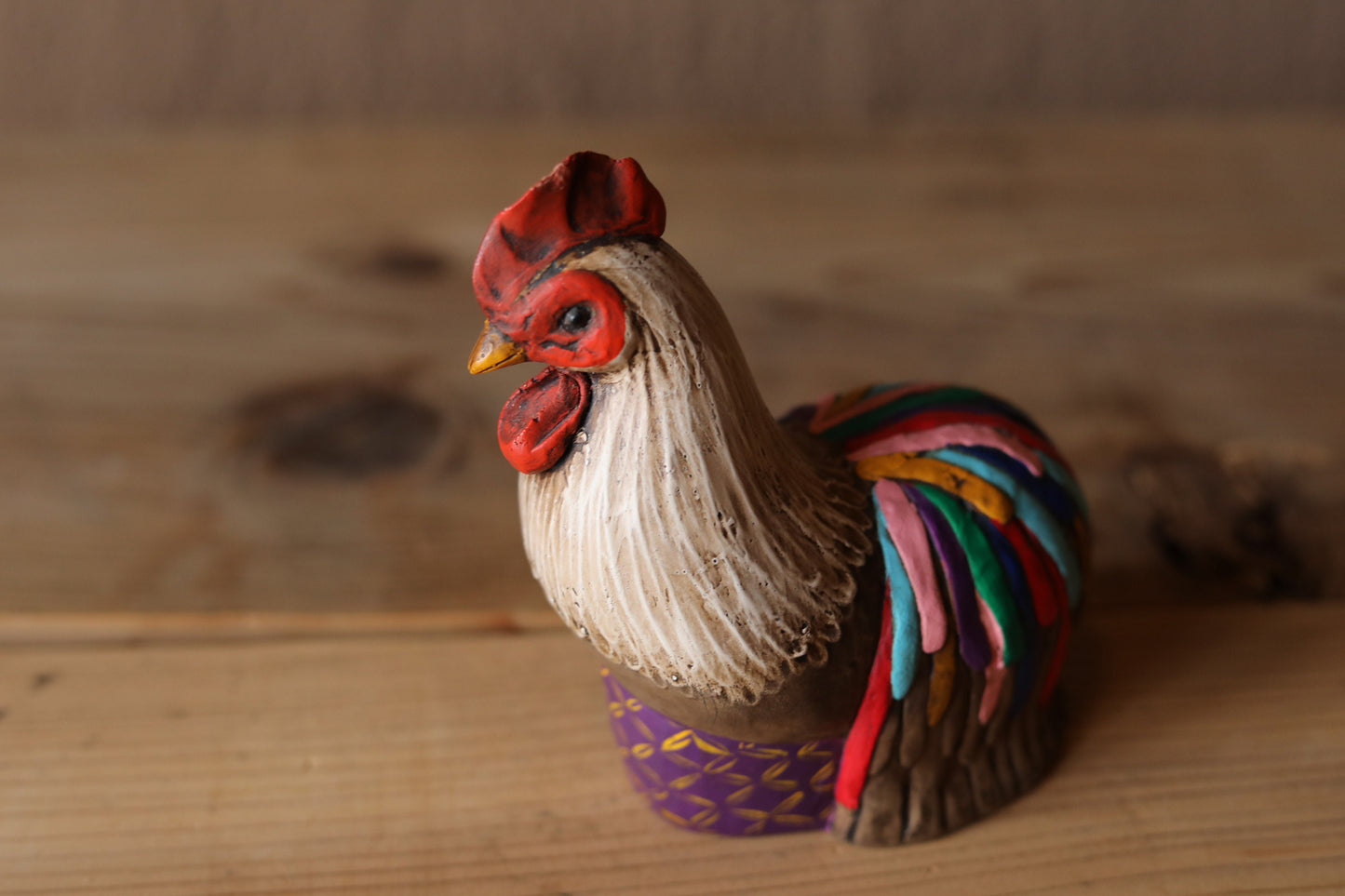 Japanese vintage Peacock bird doll TORI made of pottery hand made animal ornament Kanji Signature, Chinese zodiac H5.3×4.6in/13.5×11.7cm