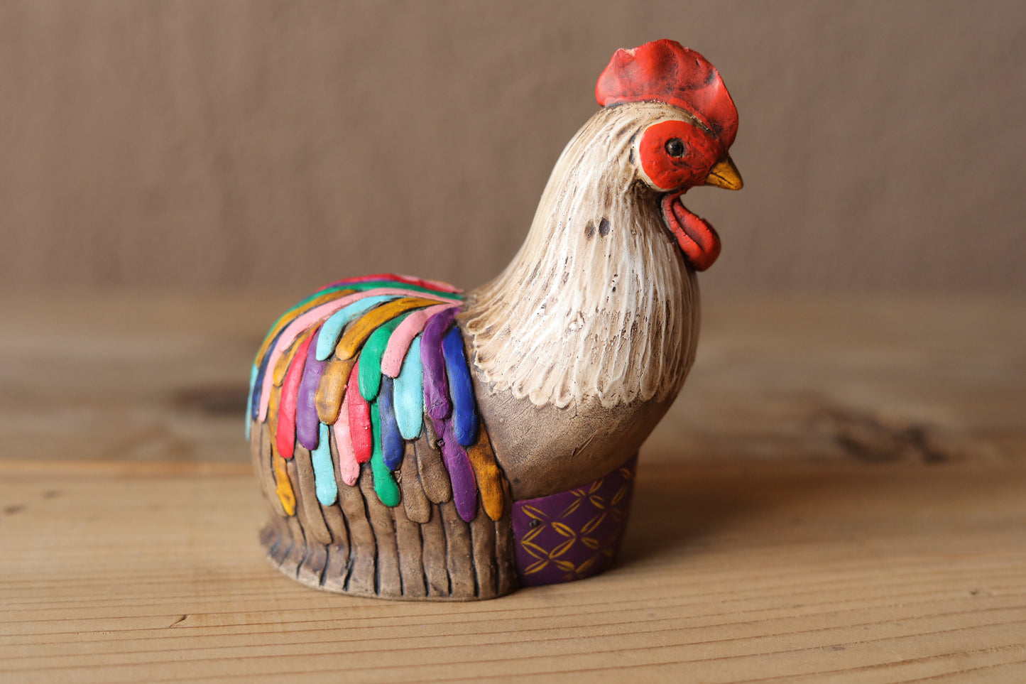 Japanese vintage Peacock bird doll TORI made of pottery hand made animal ornament Kanji Signature, Chinese zodiac H5.3×4.6in/13.5×11.7cm