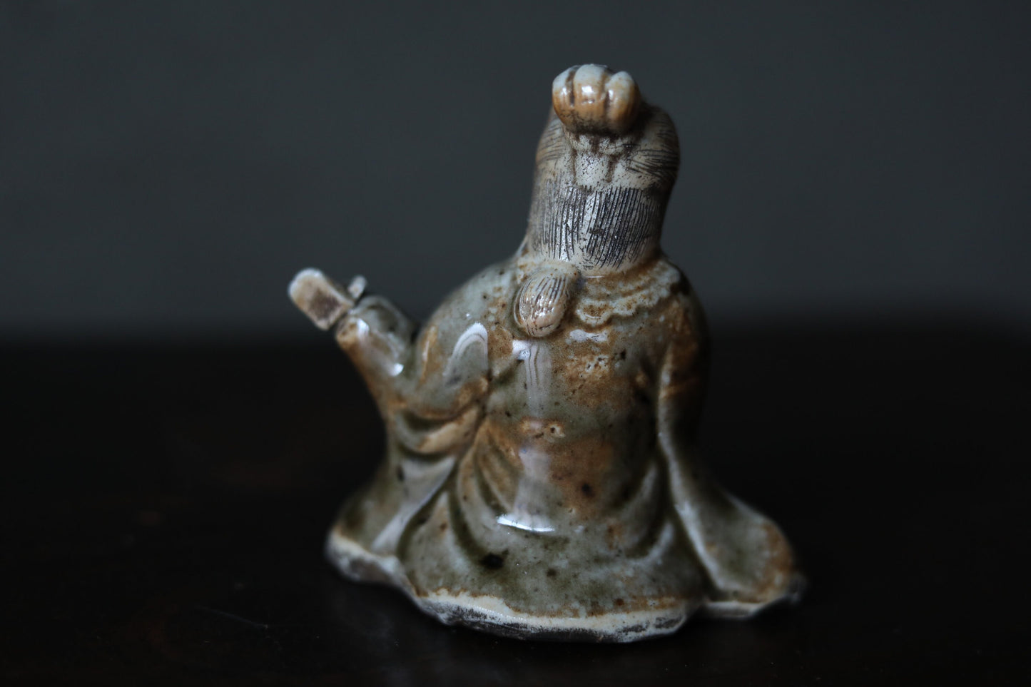 Japanese Antique ceramic doll small Figurine of Japanese lucky god 弁天benten ,Kimono Woman playing the biwa lute 1880s H4.1×3.7in/10.5×9.5cm