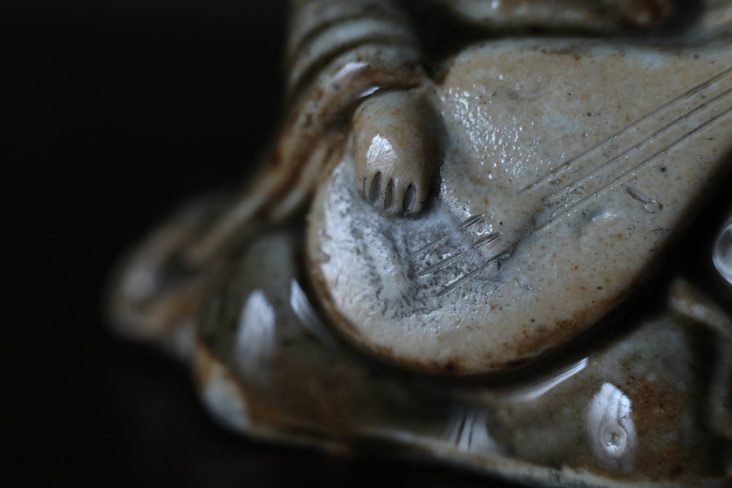 Japanese Antique ceramic doll small Figurine of Japanese lucky god 弁天benten ,Kimono Woman playing the biwa lute 1880s H4.1×3.7in/10.5×9.5cm