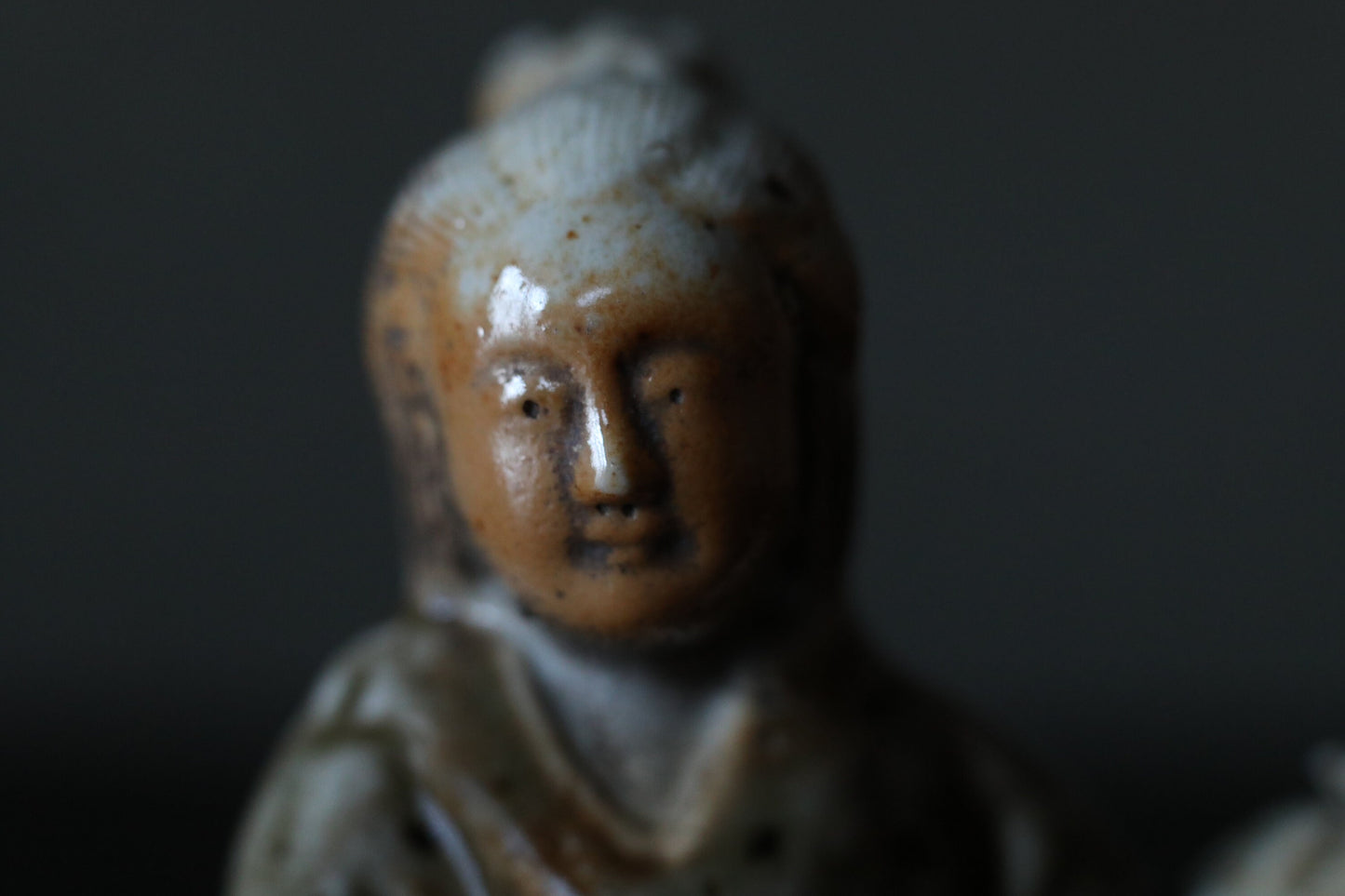 Japanese Antique ceramic doll small Figurine of Japanese lucky god 弁天benten ,Kimono Woman playing the biwa lute 1880s H4.1×3.7in/10.5×9.5cm