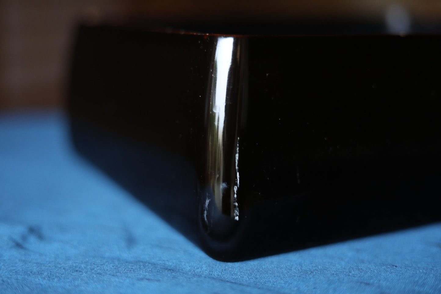 Japanese Makie Black Lacquer wooden box for letter container with a brass emblem of a goat and  grapes from Aesop's fables, W10.8×D8.7in