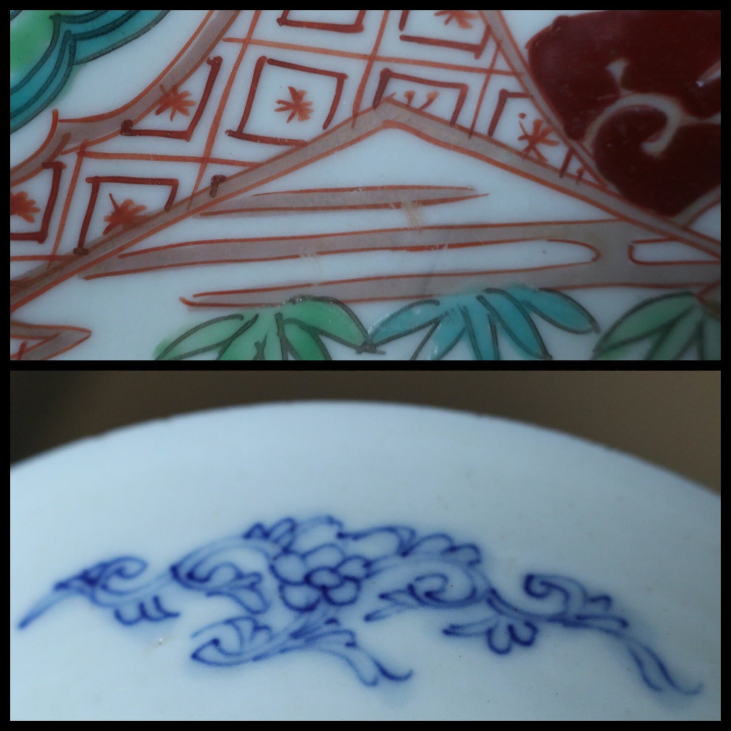 EDO craft 1800s pair of Japanese antique plate old IMARI ware porcelain dishes, beautiful Plant flowers monk pattern tableware 6.8in/17.2cm