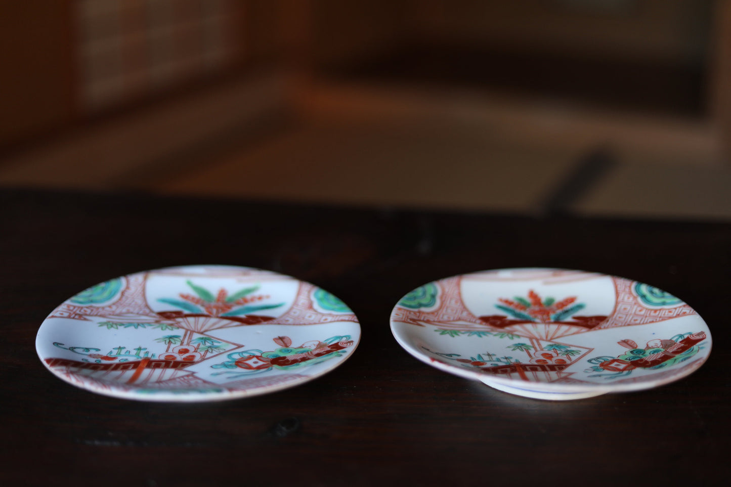 EDO craft 1800s pair of Japanese antique plate old IMARI ware porcelain dishes, beautiful Plant flowers monk pattern tableware 6.8in/17.2cm