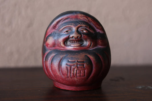 Japanese vintage "Daruma" doll statue with Kanji Happy福, ceramic savings box Buddhist monk priest ZEN master,H4.9in/H12.5cm