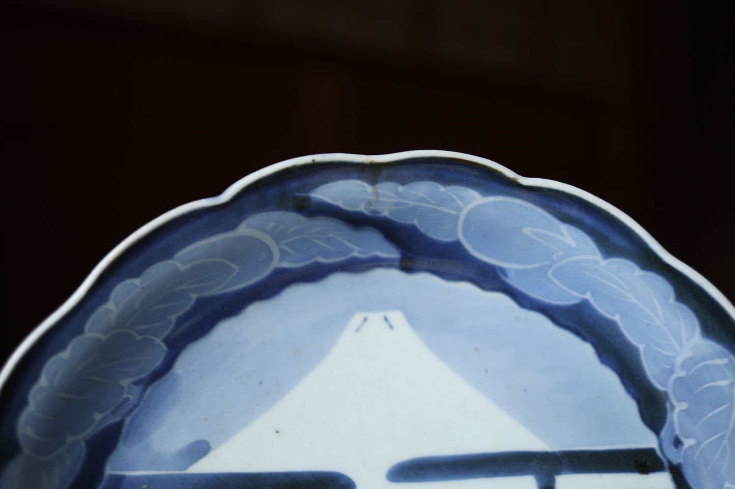 Japanese antique porcelain plate indigo Blue hand painting of Mt.Fuji and birds Authentic platter big dish KOIMARI edo 1800s 11.4in/29cm