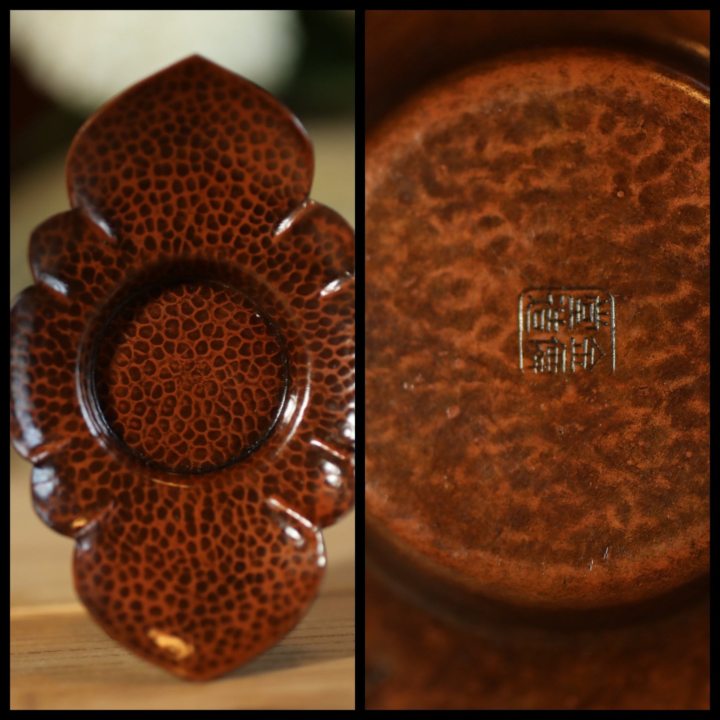 FINE! Japanese bronze copper cup holder saucers set 5 five CHATAKU with Flower design Sencha hand metal craft Tea coasters 4.7×3.1in/12×8cm