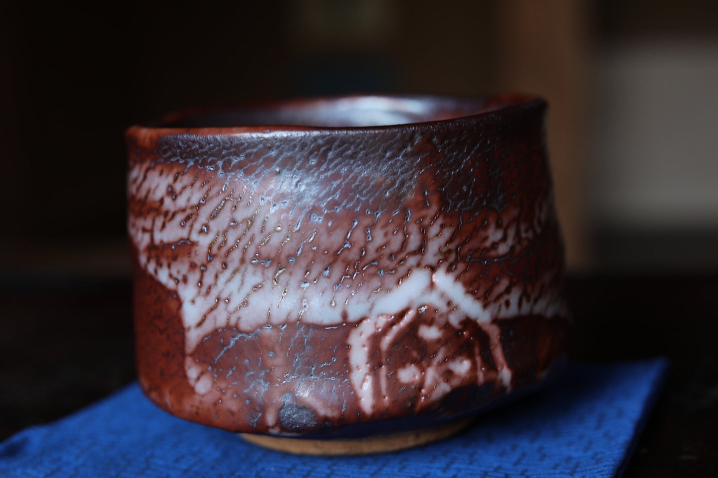 Fine green tea bowl Japanese antique CHAWAN "SHINO" ware handmade Matcha Tea Cup Tea Ceremony ceramic with Wood box signature W4.5in/11.5cm