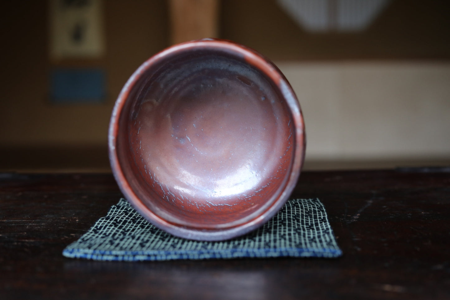 Fine green tea bowl Japanese antique CHAWAN "SHINO" ware handmade Matcha Tea Cup Tea Ceremony ceramic with Wood box signature W4.5in/11.5cm
