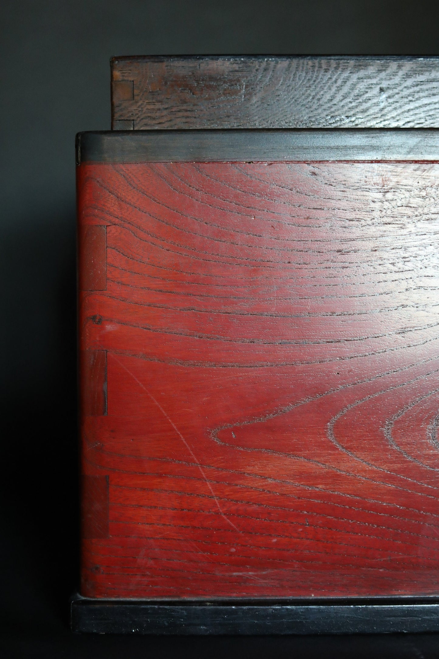 Japanese furniture old wooden HIBACHI Nagahibachi brazier charcoal Fire Holder tea making table cabinet three drawers W27.2/W69cm 1880s