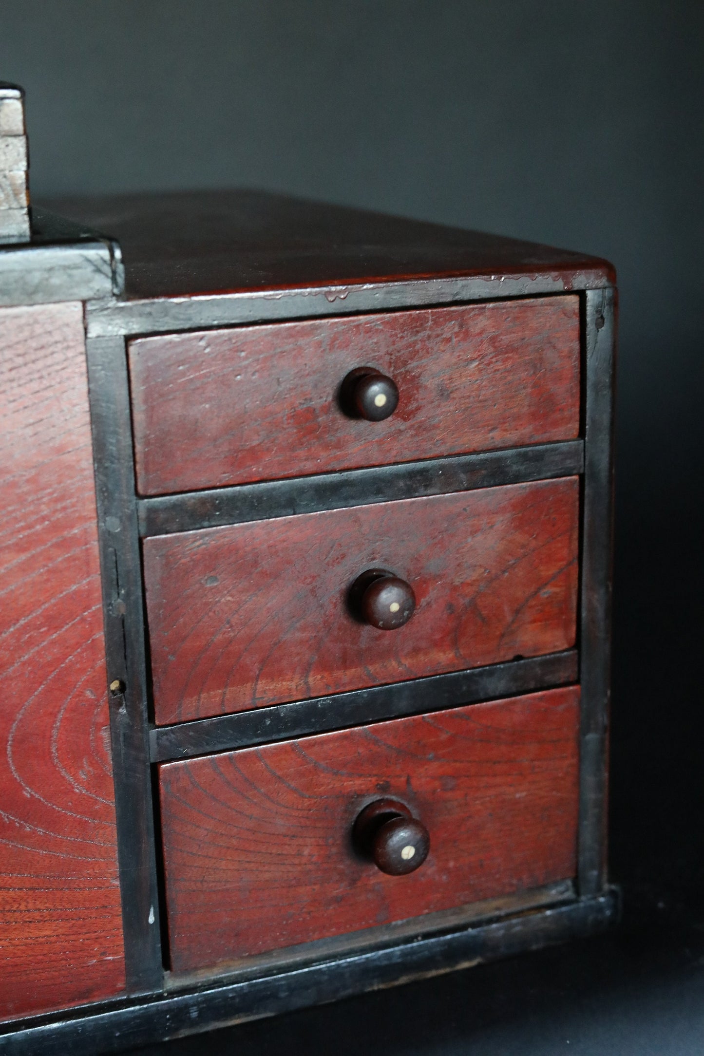 Japanese furniture old wooden HIBACHI Nagahibachi brazier charcoal Fire Holder tea making table cabinet three drawers W27.2/W69cm 1880s