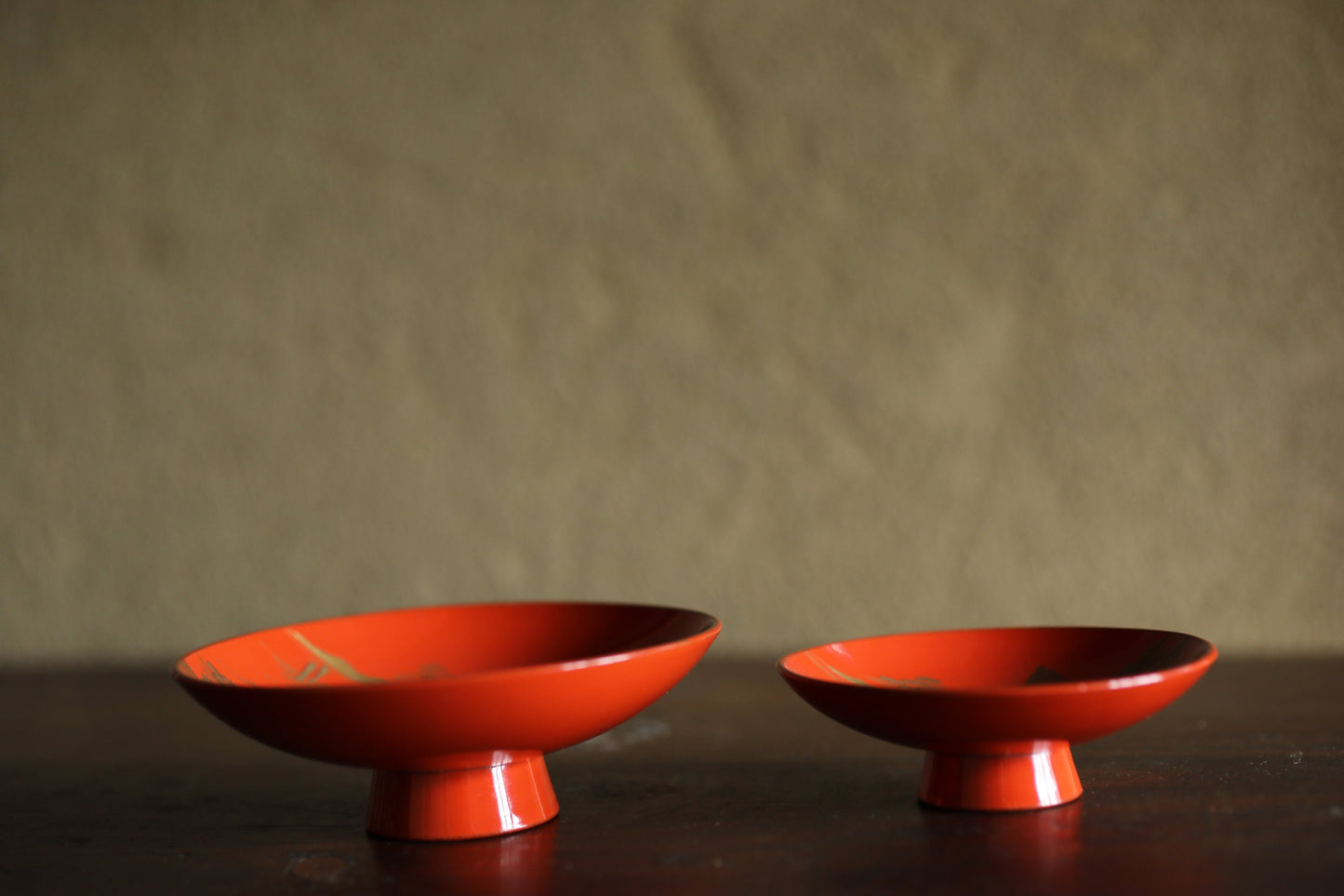 Japanese antique Pair of Red Gold lacquer MAKIE wooden sake cups with Mt.FUJI celebration design craft "sakazuki" for Gift 4.3in/10.8cm