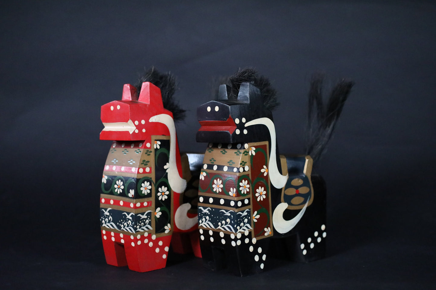 RAGE! Pair of Traditional Japanese vintage wooden Horses dolls toy wood craft For GIFT H8.3in/H21cm
