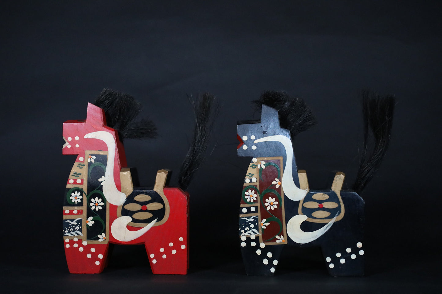 RAGE! Pair of Traditional Japanese vintage wooden Horses dolls toy wood craft For GIFT H8.3in/H21cm