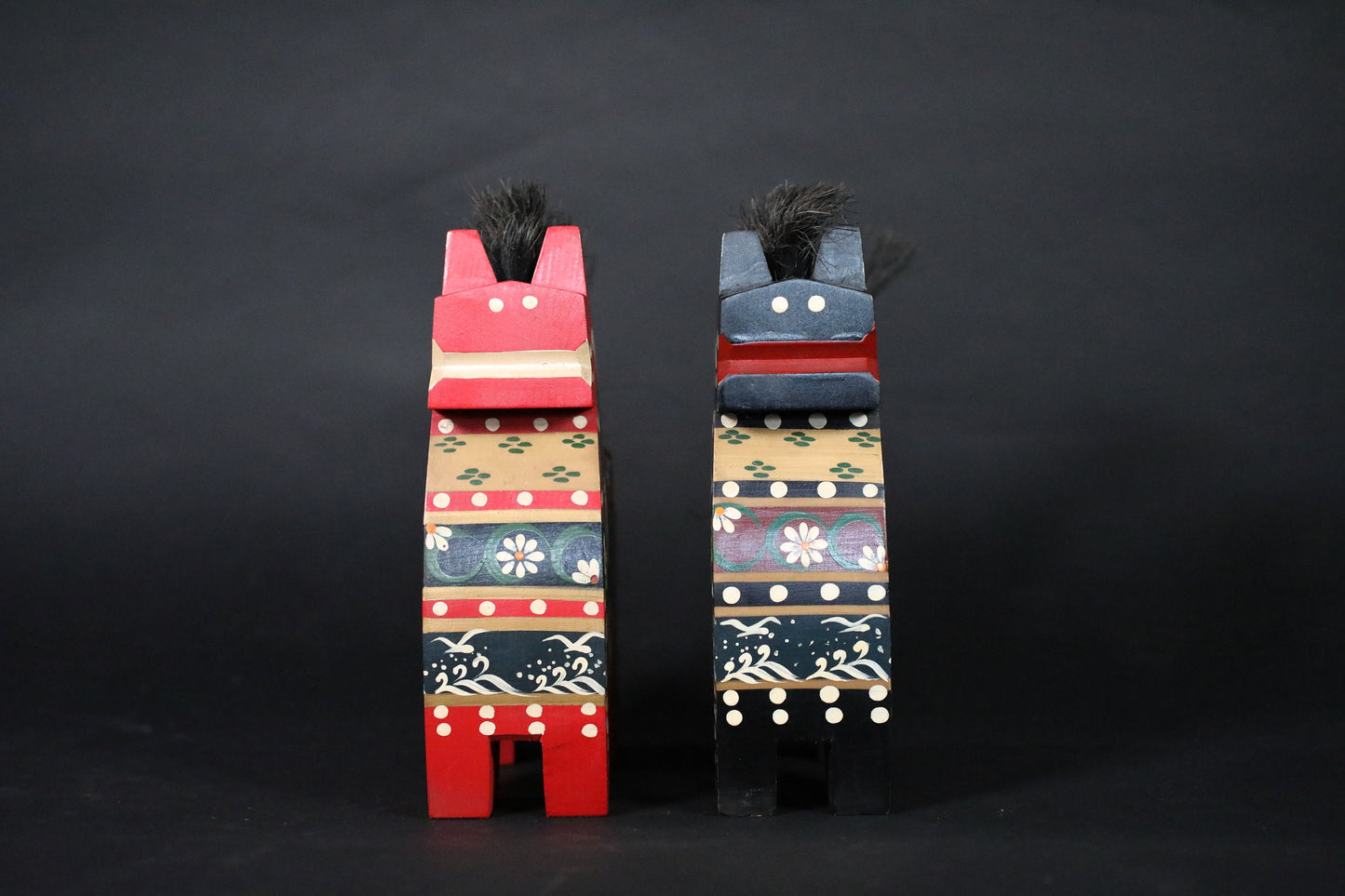 RAGE! Pair of Traditional Japanese vintage wooden Horses dolls toy wood craft For GIFT H8.3in/H21cm