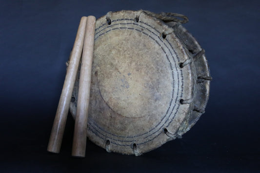 Japanese antique Music Drum with stick, drumsticks set Edo craft 1800s musical instrument H13.8×6.5in/H35×16.5cm available