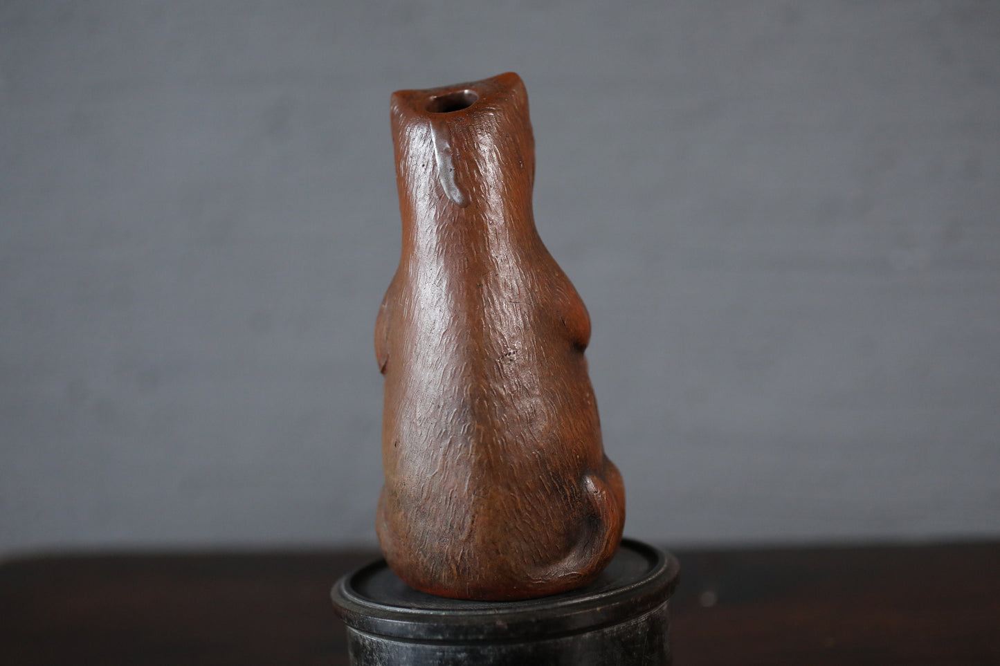 Japanese 1800s antique BIZEN pottery sake bottle doll Tableware old raccoon dog Edo craft animal ornament H5.9in/H15cm