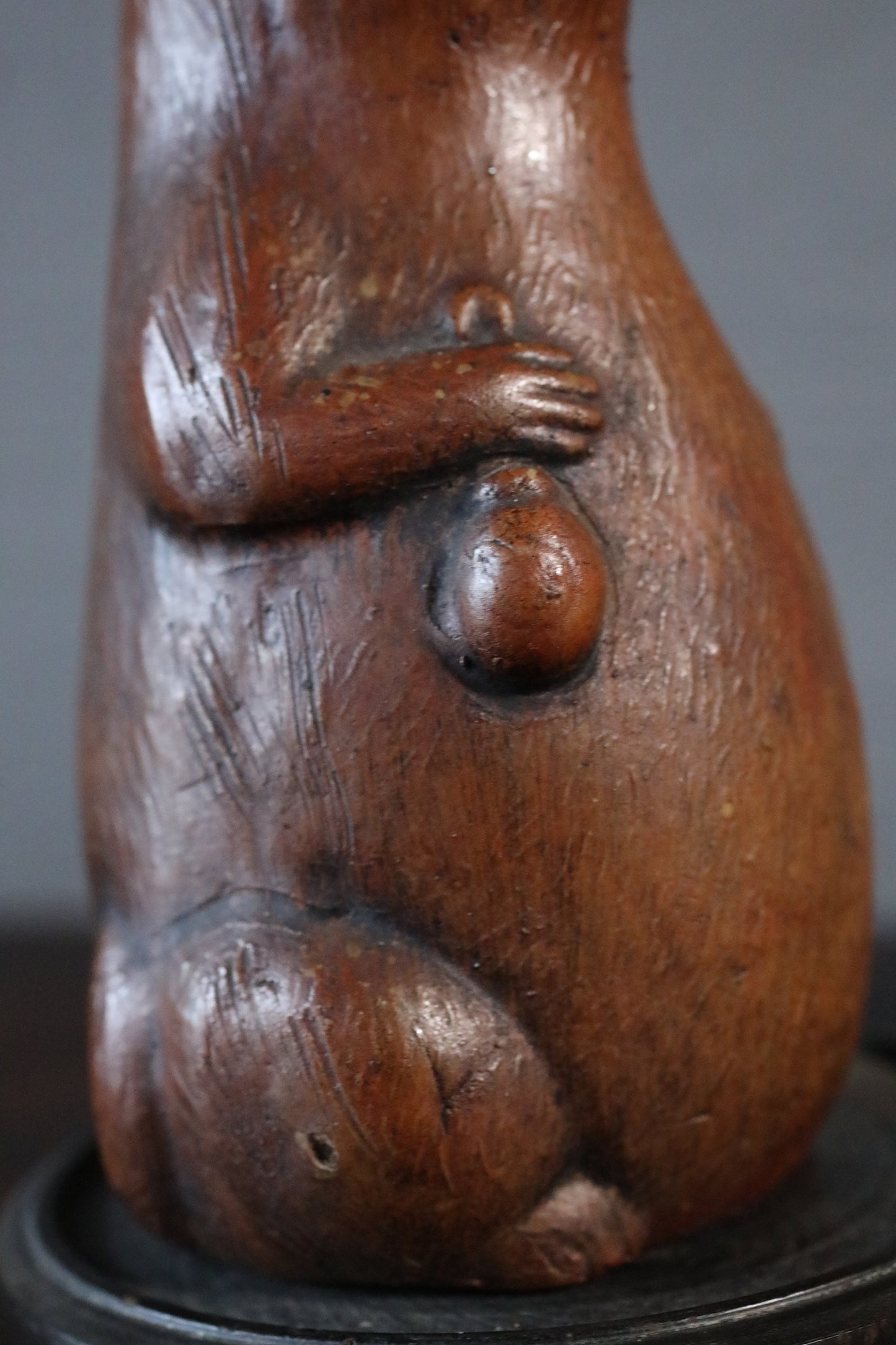 Japanese 1800s antique BIZEN pottery sake bottle doll Tableware old raccoon dog Edo craft animal ornament H5.9in/H15cm