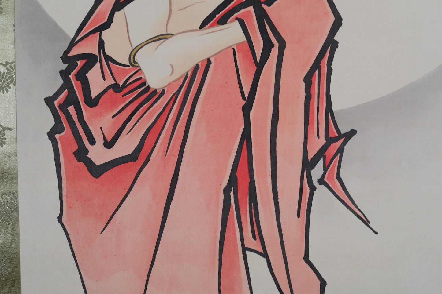 Japanese vintage hanging scroll,ZEN master Buddhist monk DARUMA hand painting with 暁月signature and seal, with box H75.6in/H192cm