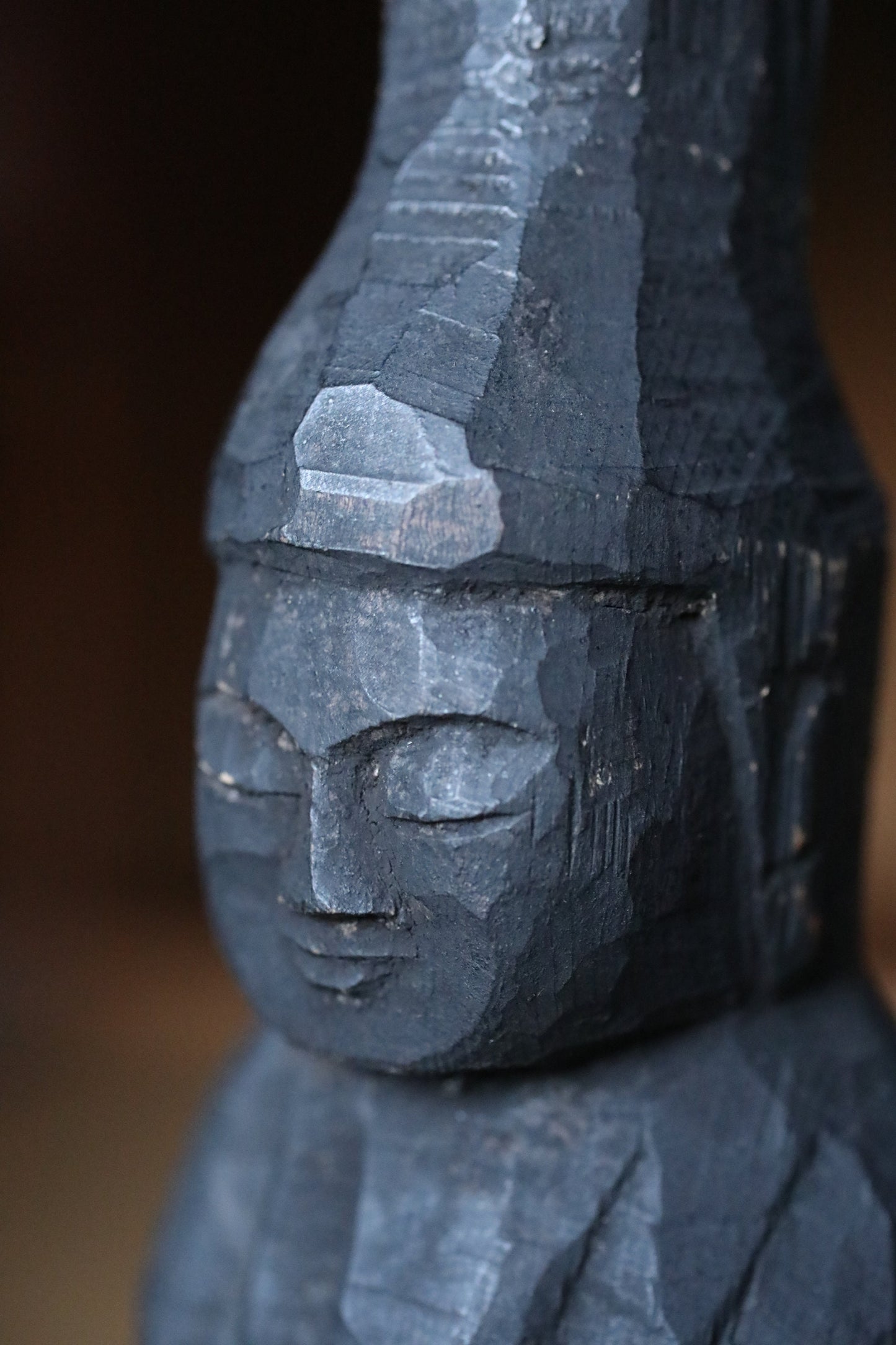 Japanese antique EDO 1800s Sun and Moon buddha statue by ENKU imitation monk wood hand carving sculpture temple, H13.2×2.8in/H33.5×7cm