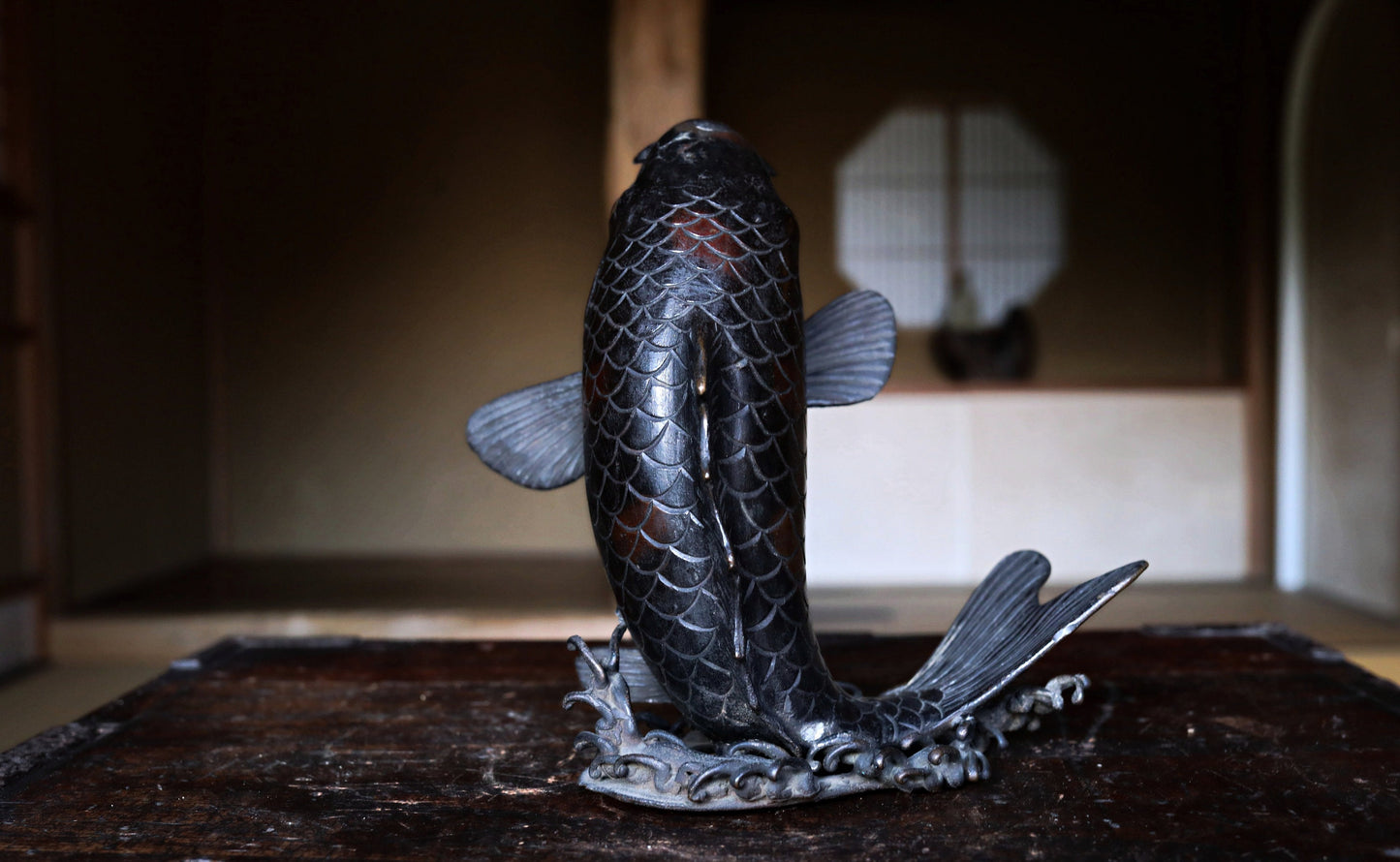 FINE! RARE! Japanese garden furniture faucet fountain antique Bronze carp sculpture Buddhist temple shrine Ready to use H7.9in/H20cm