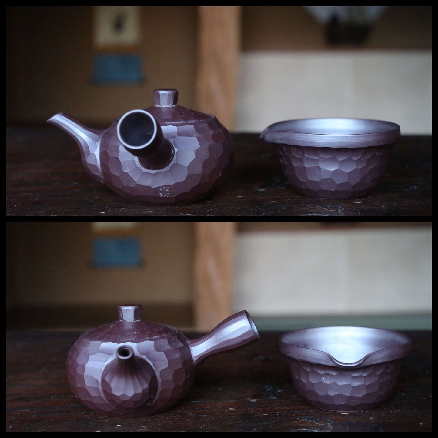 FINE! Japanese vintage ceramic BANKO kiln tea set, pot, 5cups, waste-water-container with Kanji signature SENCHA tableware Tea ceremony