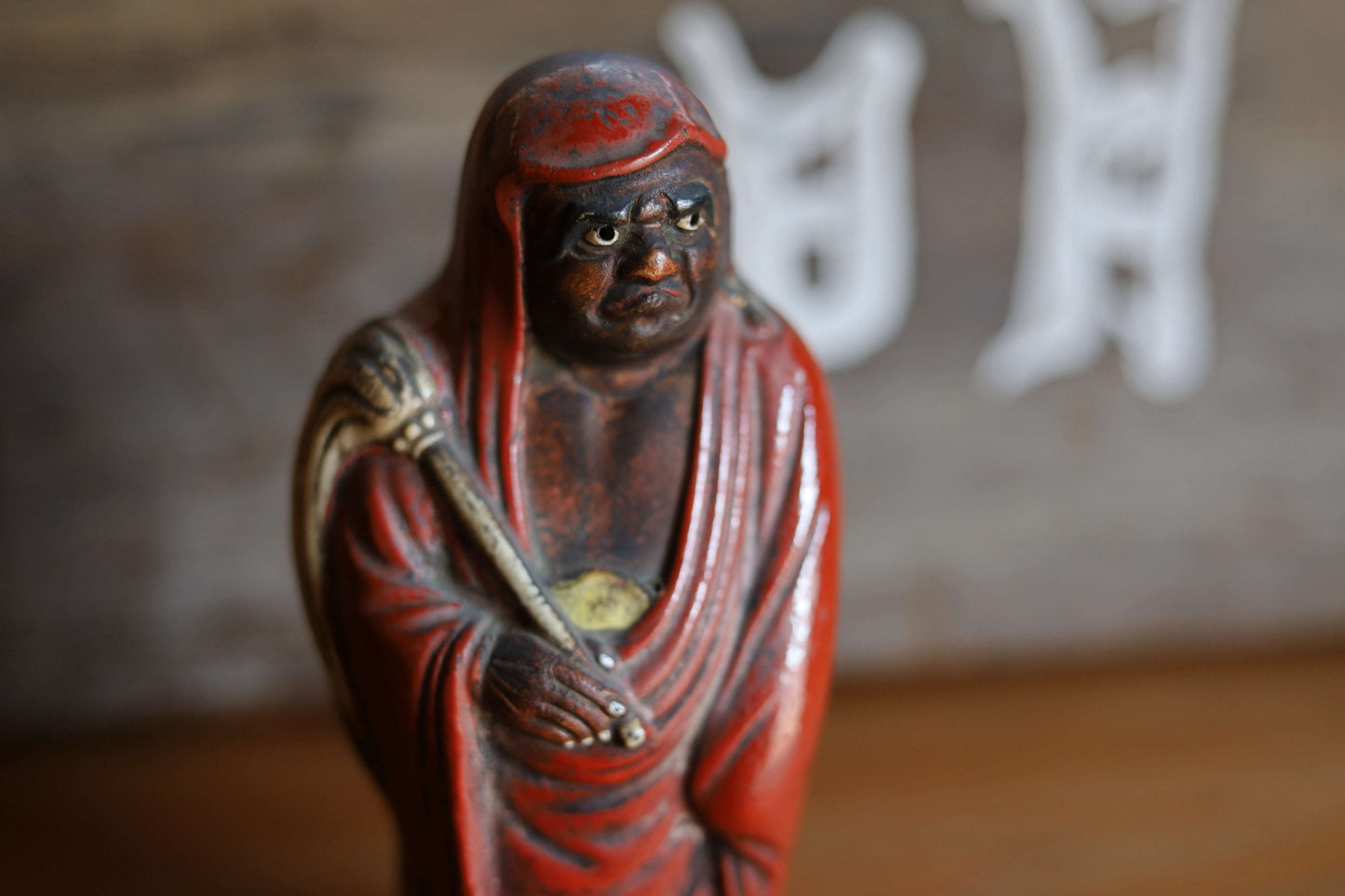 Japanese vintage ornament 1950s DARUMA doll statue, ceramic statue Buddhist monk priest ZEN master H7×W3in/H17.7×7.5cm