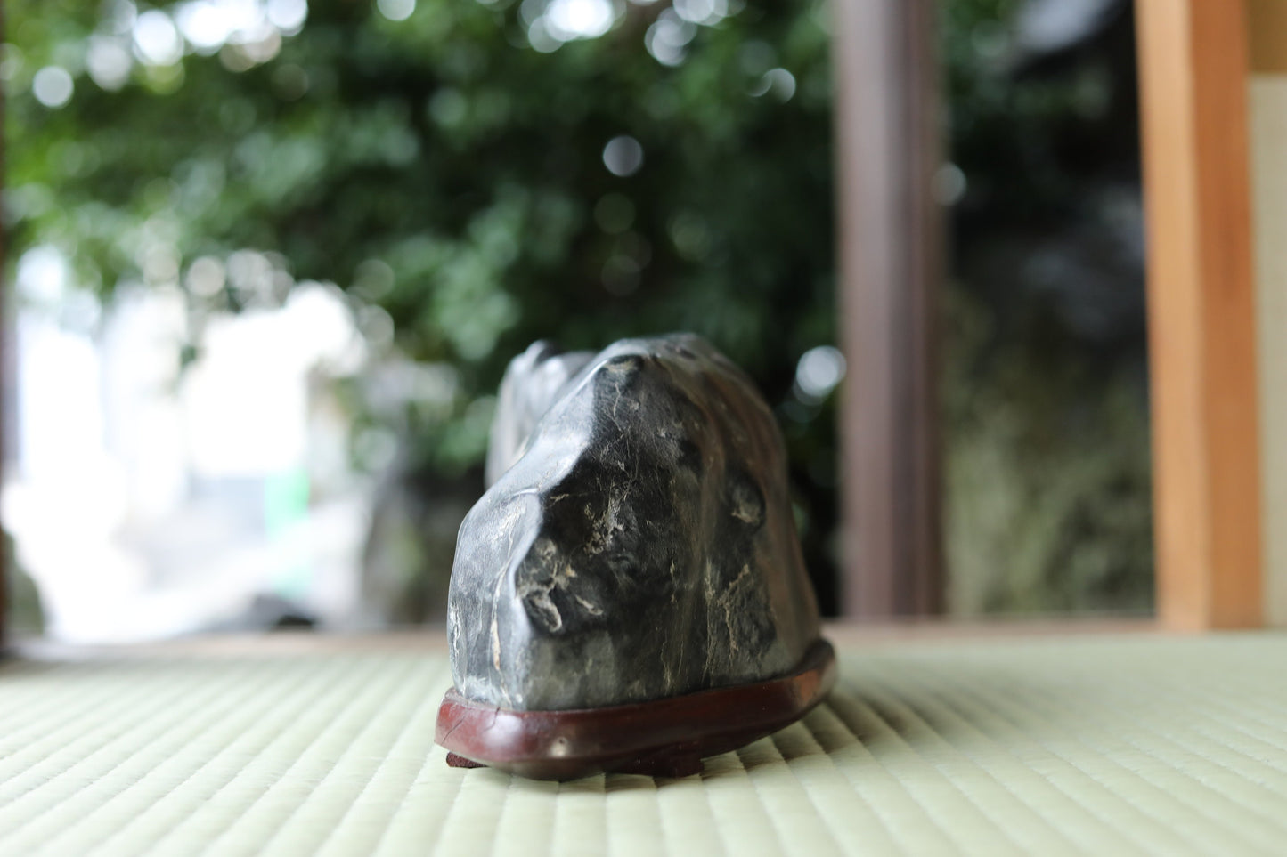 Japanese old "SUISEKI" scholars stone, indoor viewing stone, Zen garden stone, with a hand carved pedestal  H4.7in x W17.5in