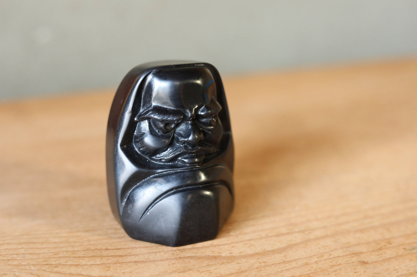 Japanese doll Figurine of traditional Japanese character DARUMA 那智黒Nachiguro black stone, paper weight H3.1×2.5in/H8×6.3cm