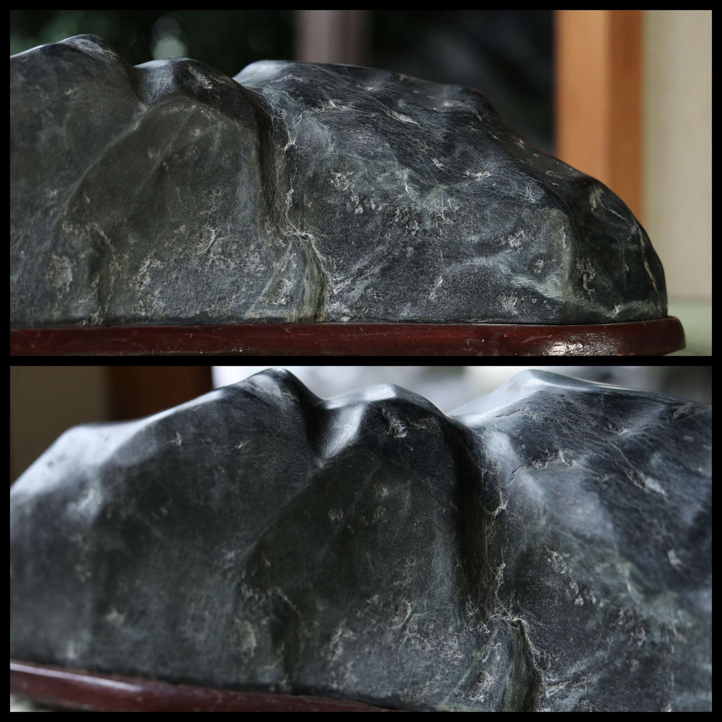 Japanese old "SUISEKI" scholars stone, indoor viewing stone, Zen garden stone, with a hand carved pedestal  H4.7in x W17.5in