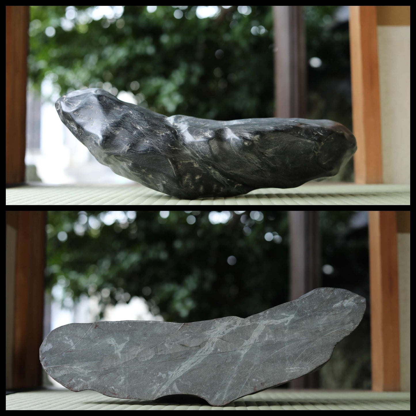Japanese old "SUISEKI" scholars stone, indoor viewing stone, Zen garden stone, with a hand carved pedestal  H4.7in x W17.5in