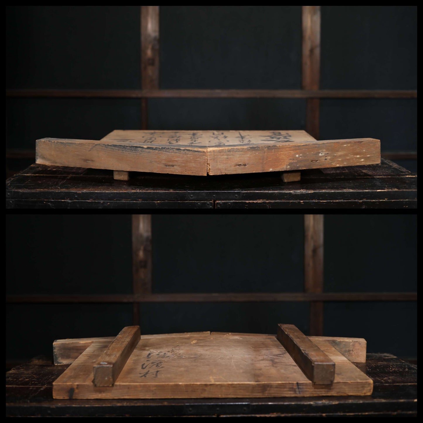 RARE!! Japanese Antique 1868s wooden signboard hidden Christian with Kanji/valuable historical document H15.6×W30.7in/H39.7×78cm