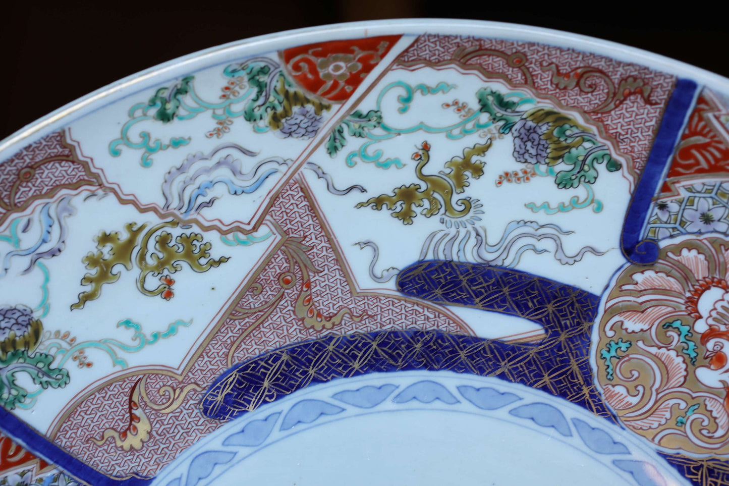 BIG!! Japanese antique 1800s plate porcelain old IMARI big decoration plate flower birds design beautiful hand painting 18in/45.7cm