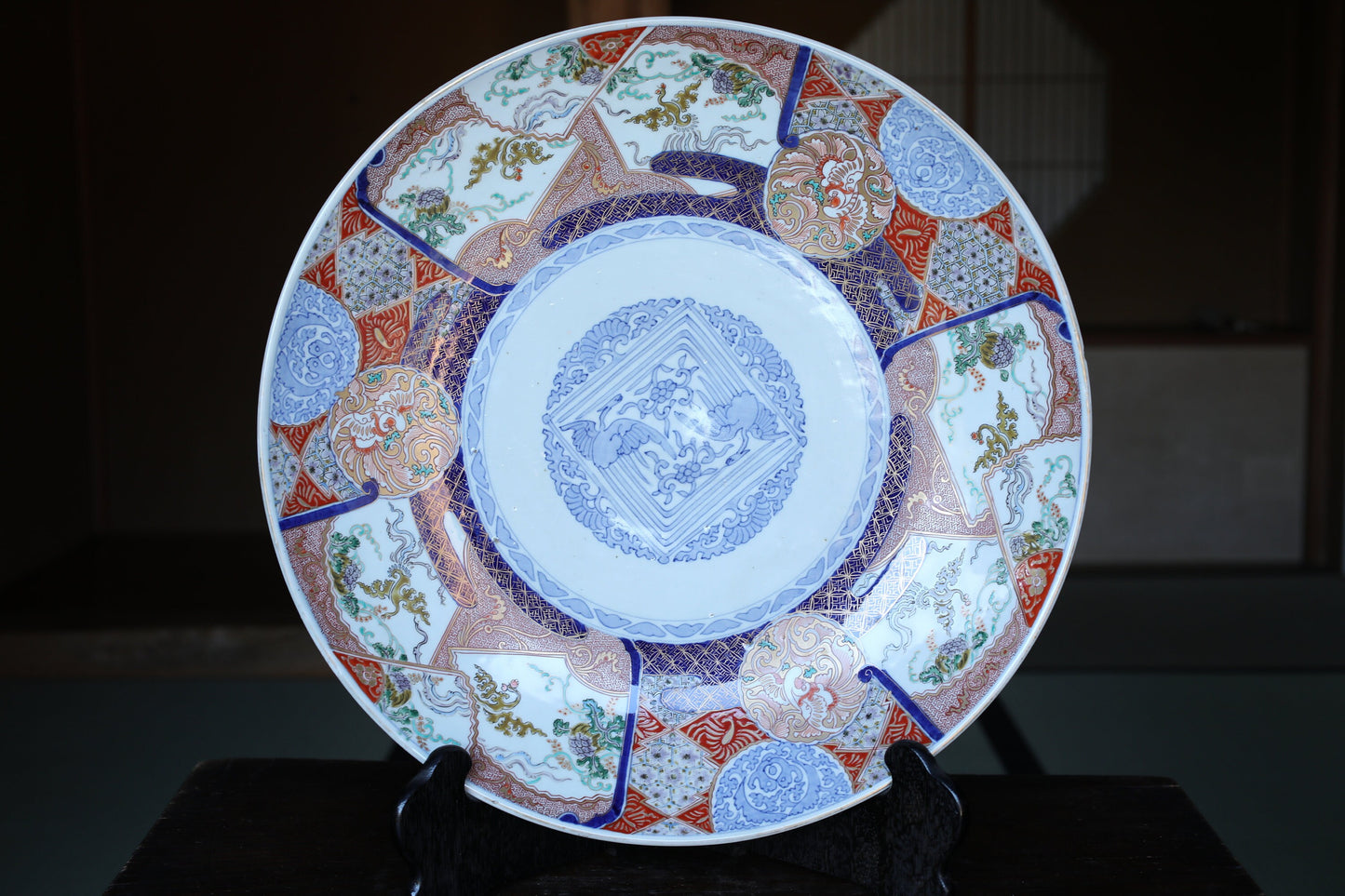 BIG!! Japanese antique 1800s plate porcelain old IMARI big decoration plate flower birds design beautiful hand painting 18in/45.7cm