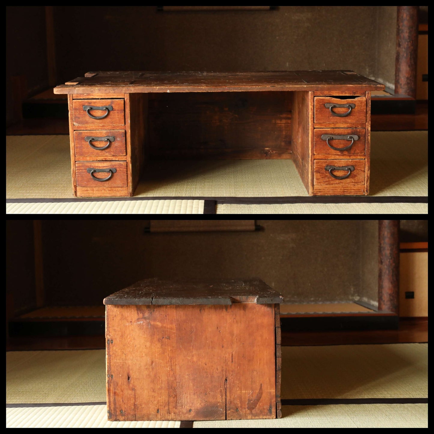 Japanese vintage furniture low table ,Chest of Drawers "Tansu" with 6 drawers and handles 1950s H11.4in×W33.4in/H29×84.8cm