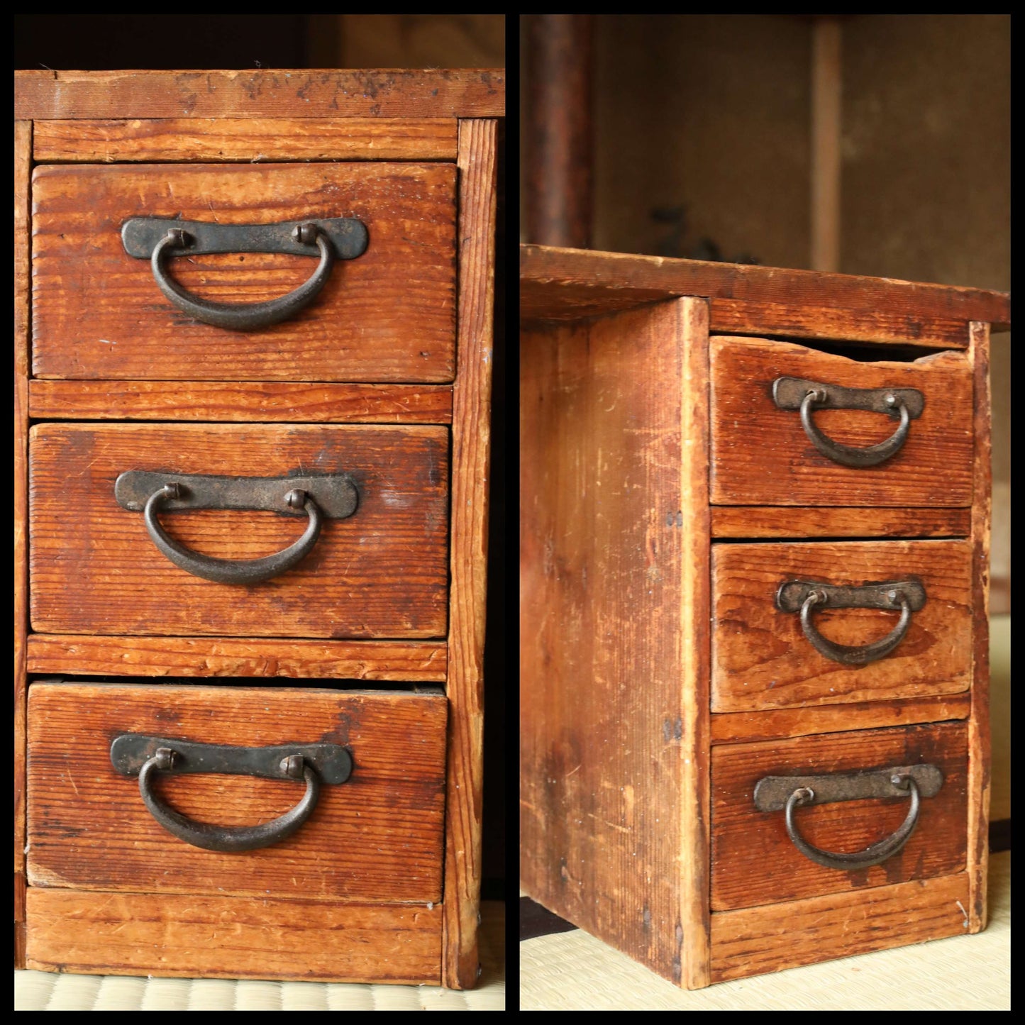 Japanese vintage furniture low table ,Chest of Drawers "Tansu" with 6 drawers and handles 1950s H11.4in×W33.4in/H29×84.8cm