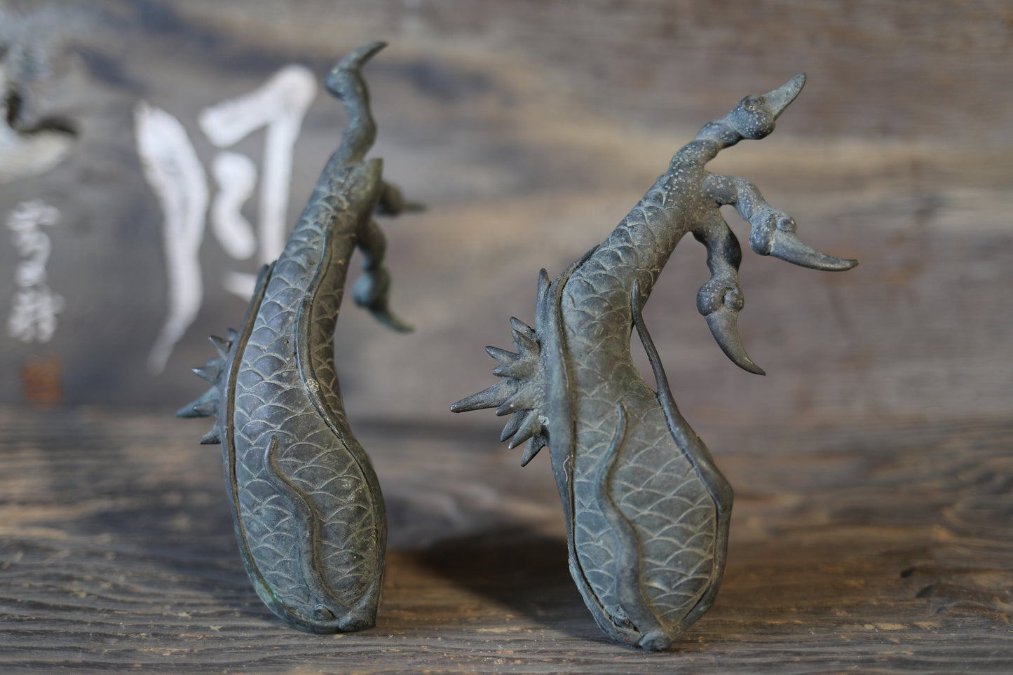 FINE! RARE! Japanese antique 1900s Bronze dragon hands sculpture Buddhist temple shrine hand metal craft ornament parts 8.3in/21cm
