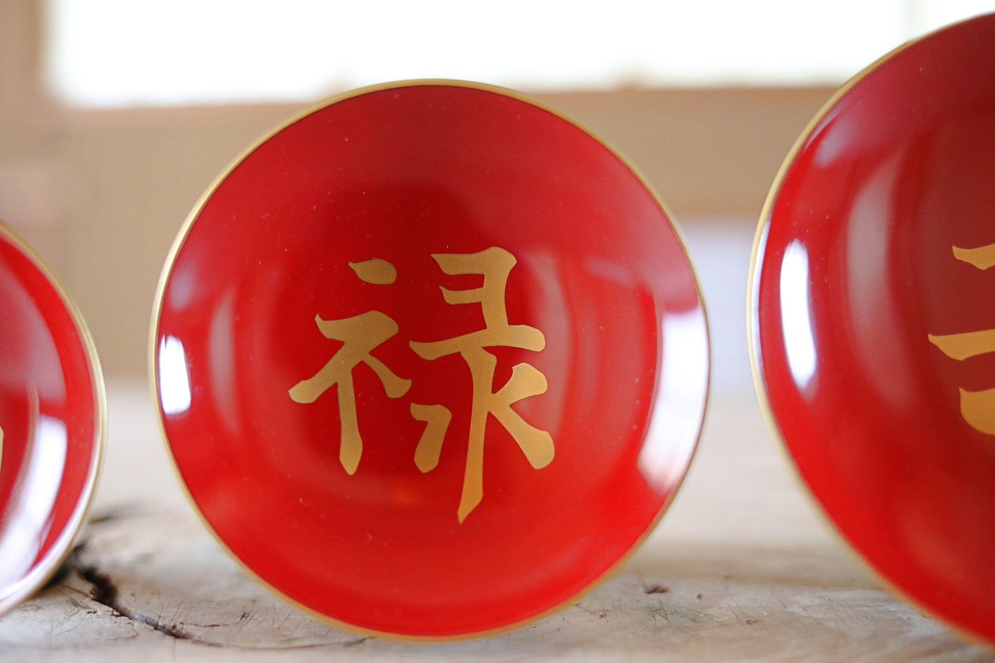 Japanese vintage urushi makie gold sake cup set of 3 wooden cups with "congratulations" red gold kanji For GIFT H1.5×4.3in/H3.7×10.9cm